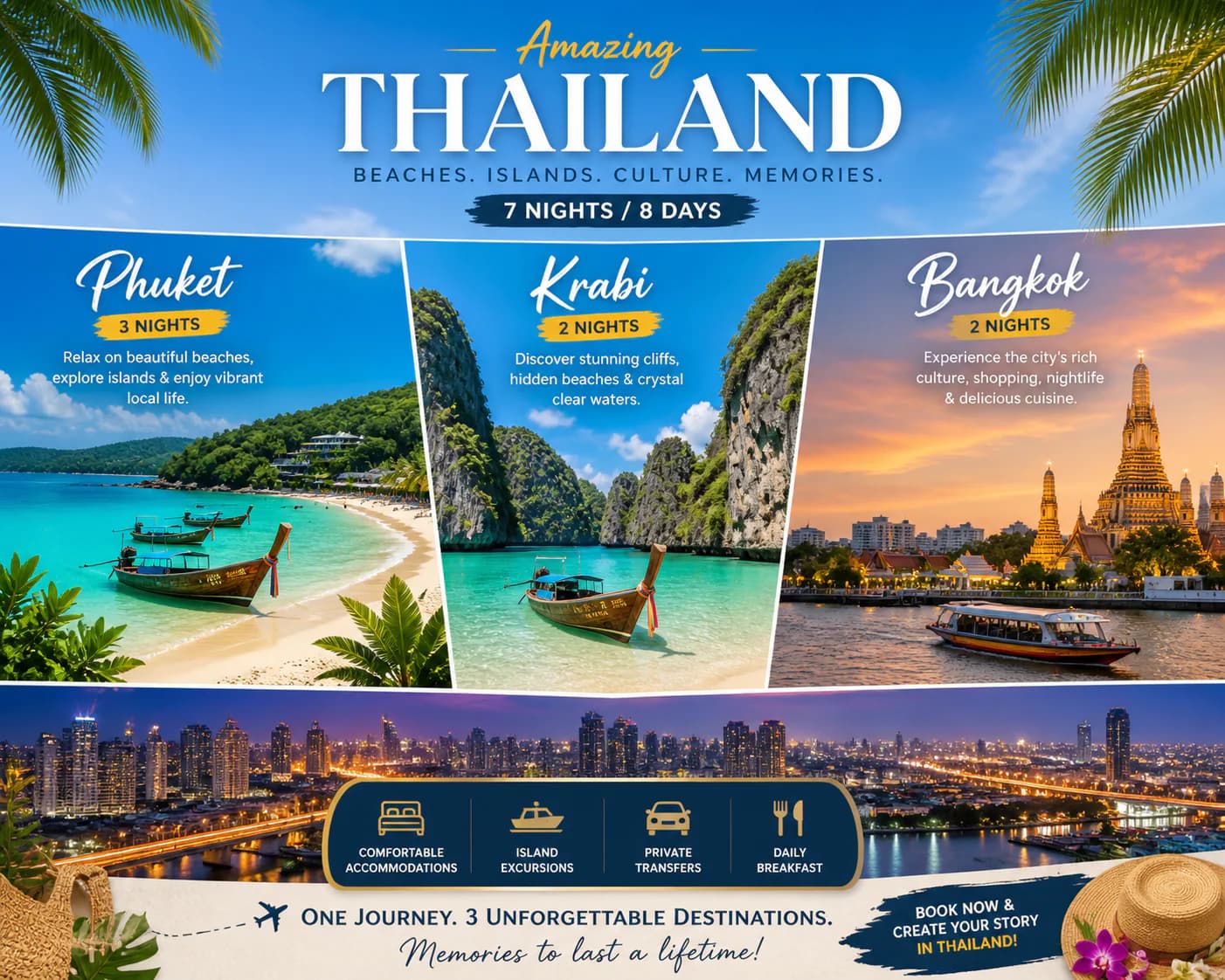 3N Phuket + 2N Krabi + 2N Bangkok (7 Nights / 8 Days)